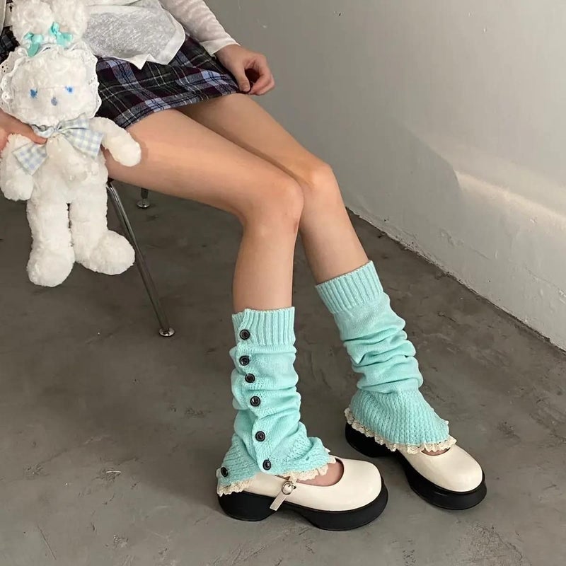 Palandot Stacked Stocking Cover With Lace Japanese Korean Medium-Style All-Match Sub-Culture Leg Cover Spice Girls Multicolor Button - Image 5